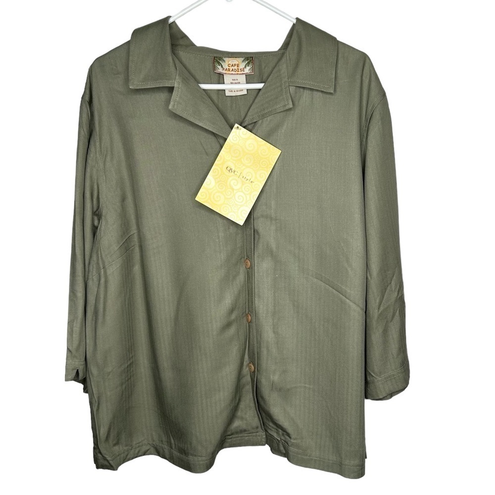 New Cafe Paradise Women’s Button Up Blouse Size 1X Green BNWT